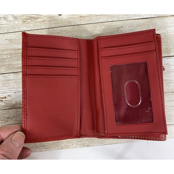 Vintage Genuine Leather Card Wallet ID Bi-Fold Lipstick Red Pebble Snap Closure - Picture 7 of 11